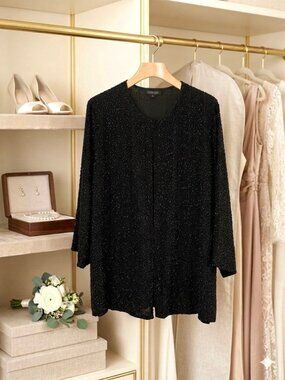 Timeless Naeem Khan Black Bead Jacket 100% Silk L Wedding Mother of Bride NWOT